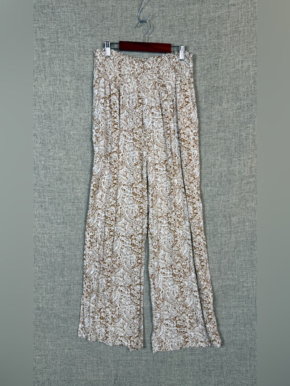Paper Crane Orange & Cream Smocked Waist Gauzey Wide-Leg Pants